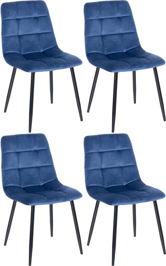 Clp Tilde Set van 4 Eetkamerstoel blauw Fluweel