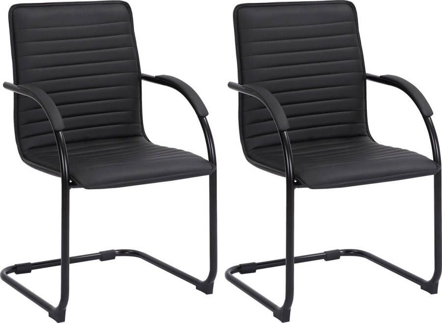 Clp Tira Set van 2 Eetkamerstoelen Bezoekersstoel Met armleuning Kunstleer zwart zwart