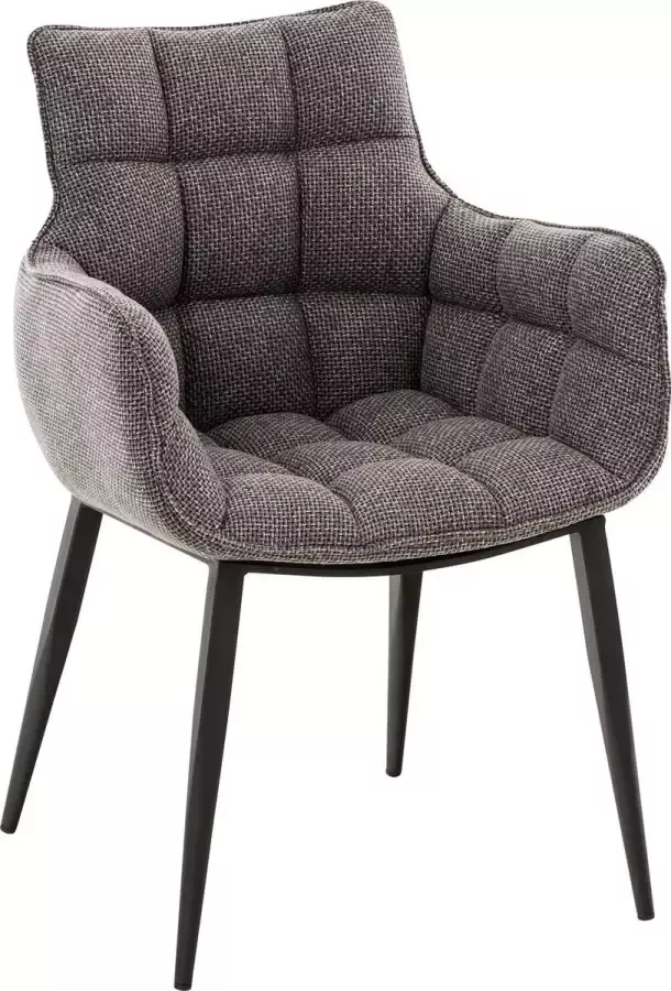 CLP Tirana Eetkamerstoel Comfortabele Stoffen Armstoel met Armleuningen Moderne Design met Zwarte Metalen Poten Ergonomisch St zwart titanium grijs - Foto 2