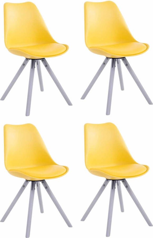 CLP Set van 4 eetkamerstoelen Toulouse Wit Rond Frame Kunstleer