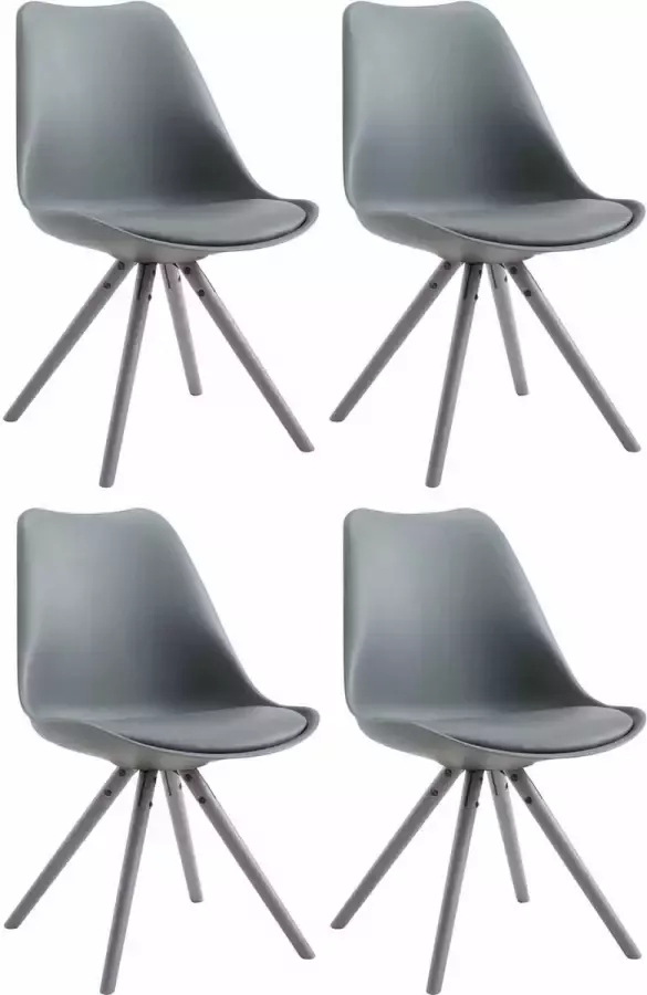 CLP Set van 4 eetkamerstoelen Toulouse Grijs Rond Frame Kunstleer