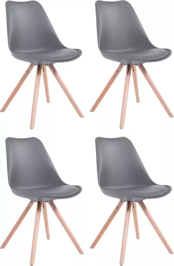 Clp Toulouse Set van 4 stoelen Rond Kunstleer grijs natura (eik)