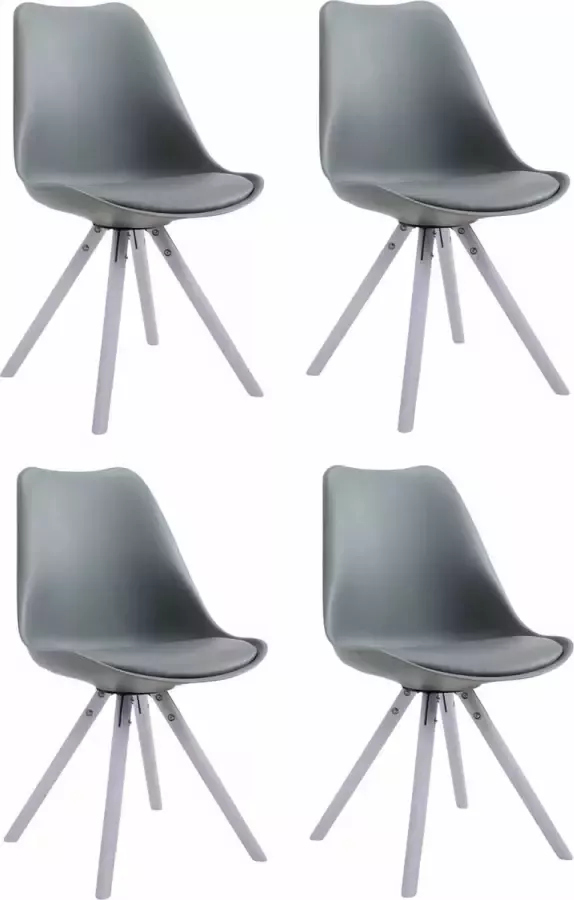 CLP Set van 4 eetkamerstoelen Toulouse Wit Rond Frame Kunstleer