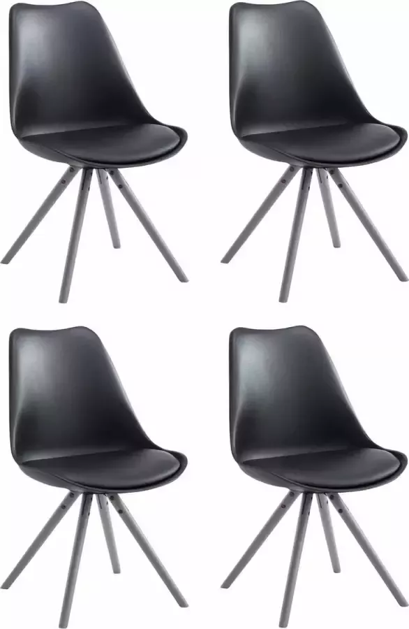 CLP Set van 4 eetkamerstoelen Toulouse Grijs Rond Frame Kunstleer