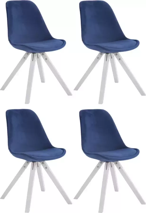 CLP Set van 4 eetkamerstoelen Toulouse Vierkant Frame Wit Fluweel