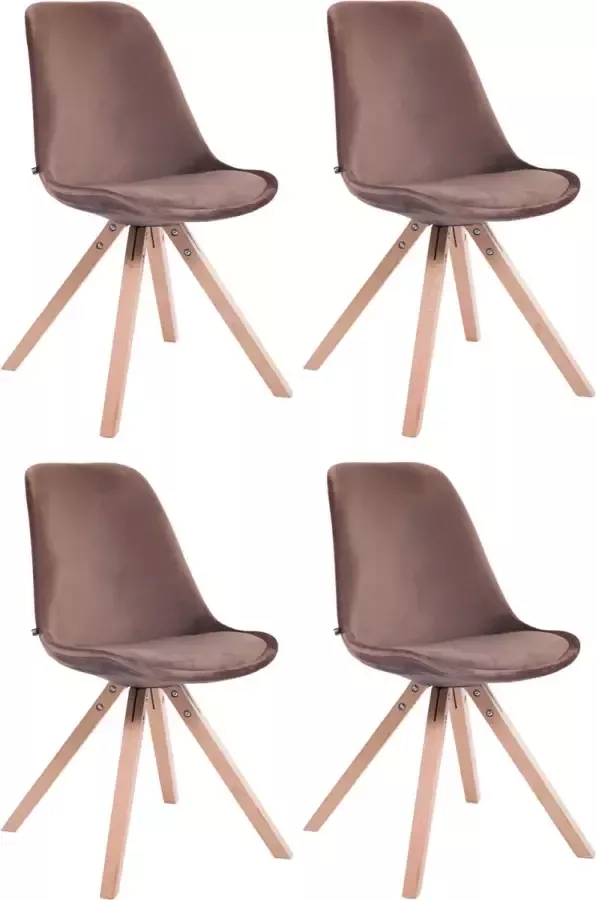 CLP Set van 4 eetkamerstoelen Toulouse Vierkant Frame Natura Fluweel