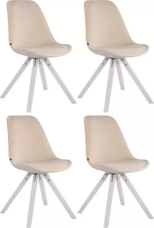 CLP Set van 4 eetkamerstoelen Toulouse Vierkant Frame Wit Fluweel
