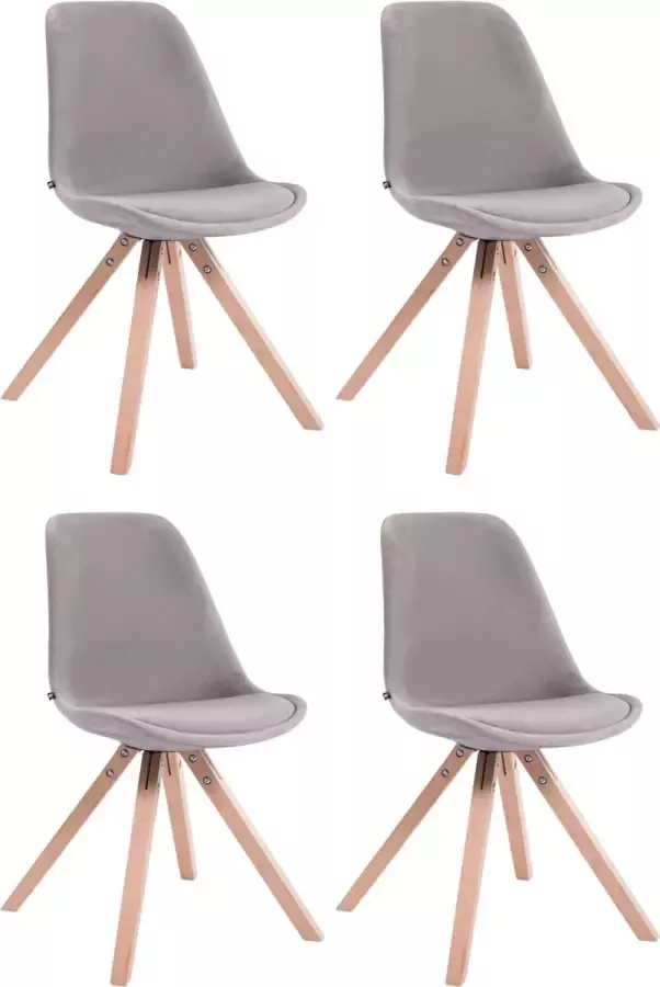 CLP Set van 4 eetkamerstoelen Toulouse Vierkant Frame Natura Fluweel