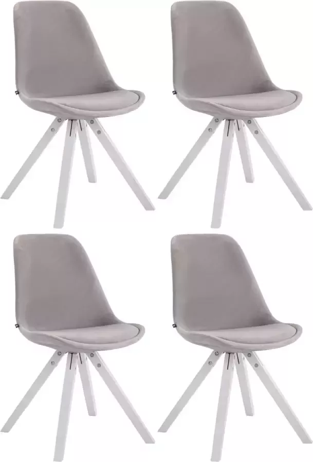 CLP Set van 4 eetkamerstoelen Toulouse Vierkant Frame Wit Fluweel