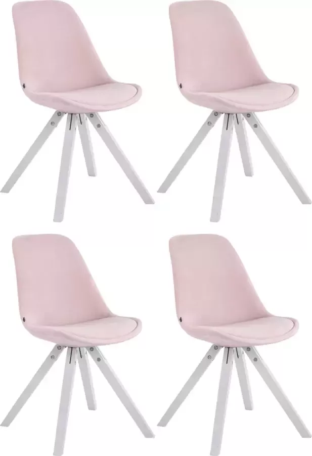 CLP Set van 4 eetkamerstoelen Toulouse Vierkant Frame Wit Fluweel