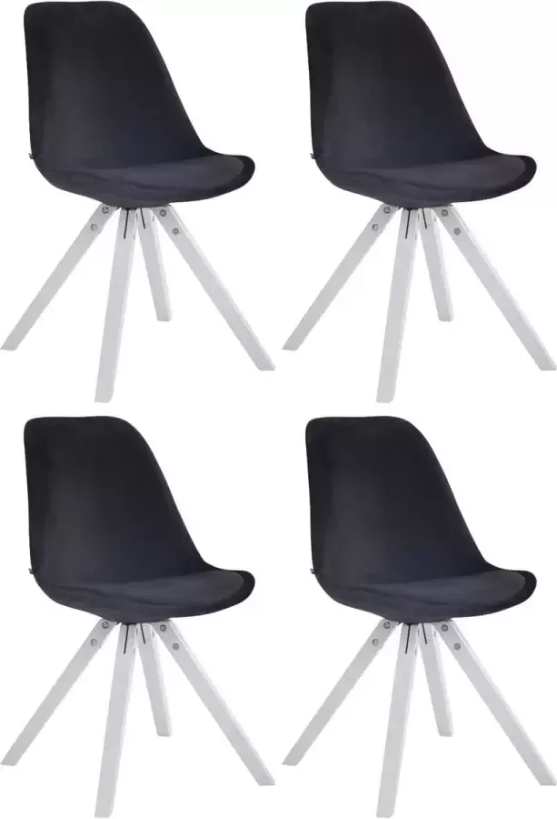 CLP Set van 4 eetkamerstoelen Toulouse Vierkant Frame Wit Fluweel