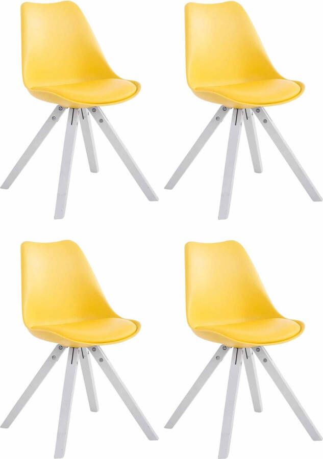 Clp Toulouse Set van 4 stoelen Vierkant Kunstleer geel wit