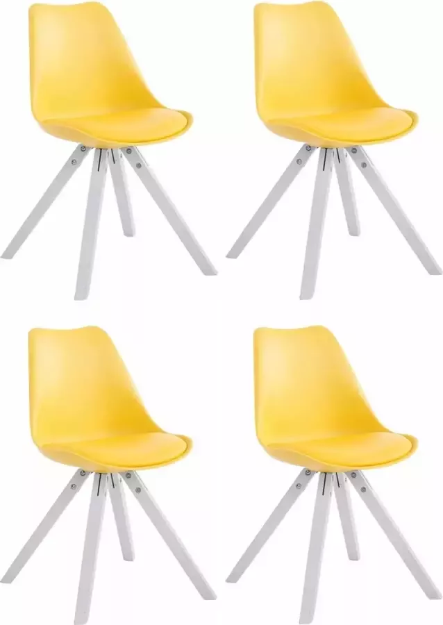 Clp Toulouse Set van 4 stoelen Vierkant Kunstleer geel wit (eik)