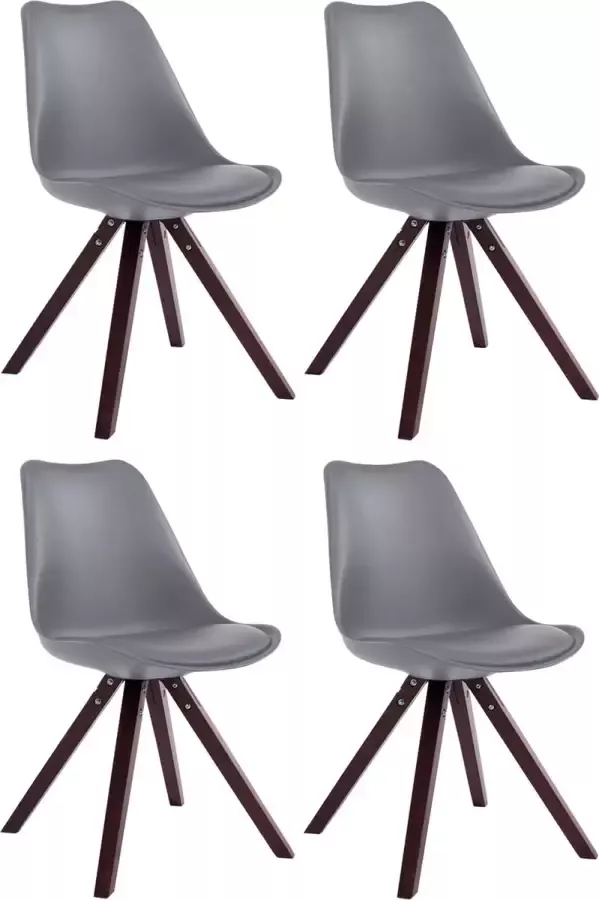 Clp Toulouse Set van 4 stoelen Vierkant Kunstleer grijs cappuccino (eik)