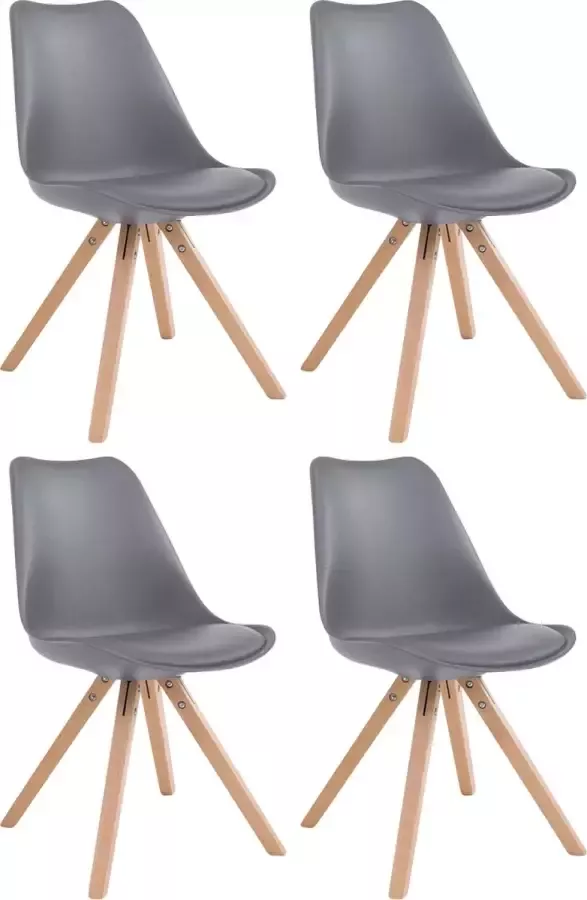Clp Toulouse Set van 4 stoelen Vierkant Kunstleer grijs natura (eik)