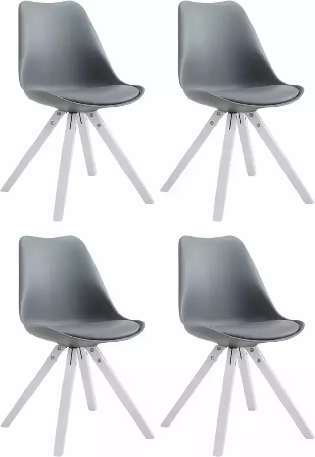 Clp Toulouse Set van 4 stoelen Vierkant Kunstleer grijs wit (eik)
