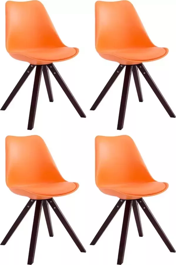 Clp Toulouse Set van 4 stoelen Vierkant Kunstleer oranje cappuccino (eik)