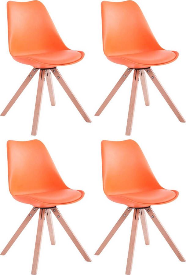 Clp Toulouse Set van 4 stoelen Vierkant Kunstleer oranje natura (eik)