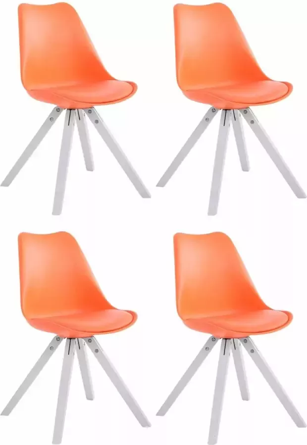 CLP Set van 4 eetkamerstoelen Toulouse Wit Vierkant Frame Kunstleer