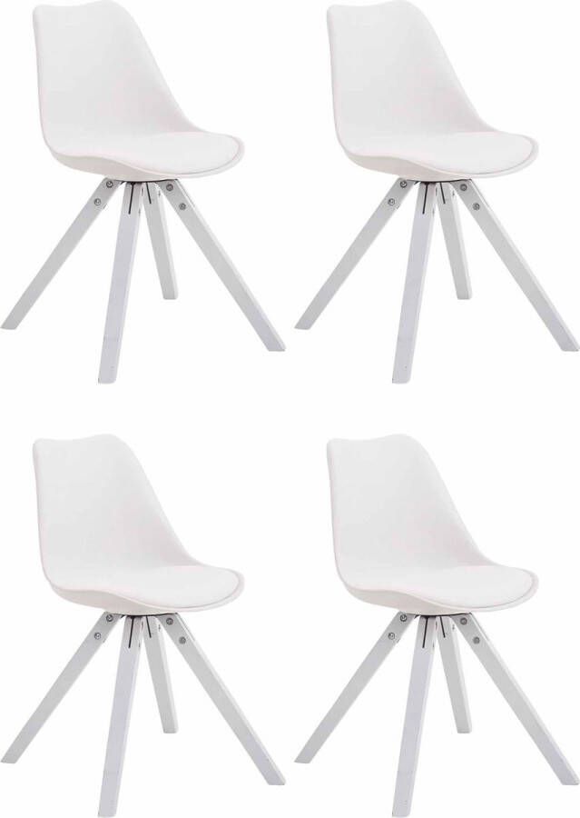 CLP Set van 4 eetkamerstoelen Toulouse Wit Vierkant Frame Kunstleer