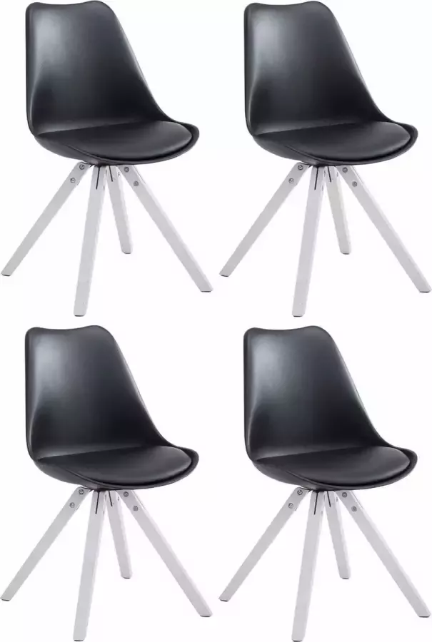 CLP Set van 4 eetkamerstoelen Toulouse Wit Vierkant Frame Kunstleer