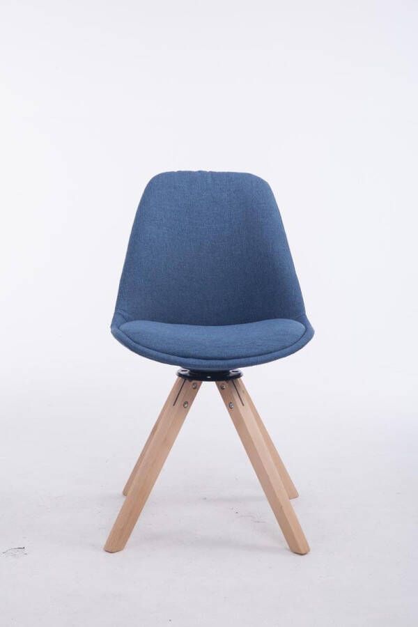 Clp Troyes Bezoekersstoel Stof Blauw houten onderstel kleur natura hoekige poot