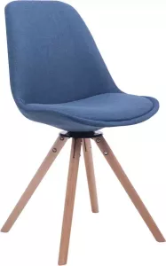 Clp Troyes Bezoekersstoel Stof Blauw houten onderstel kleur natura ronde poot