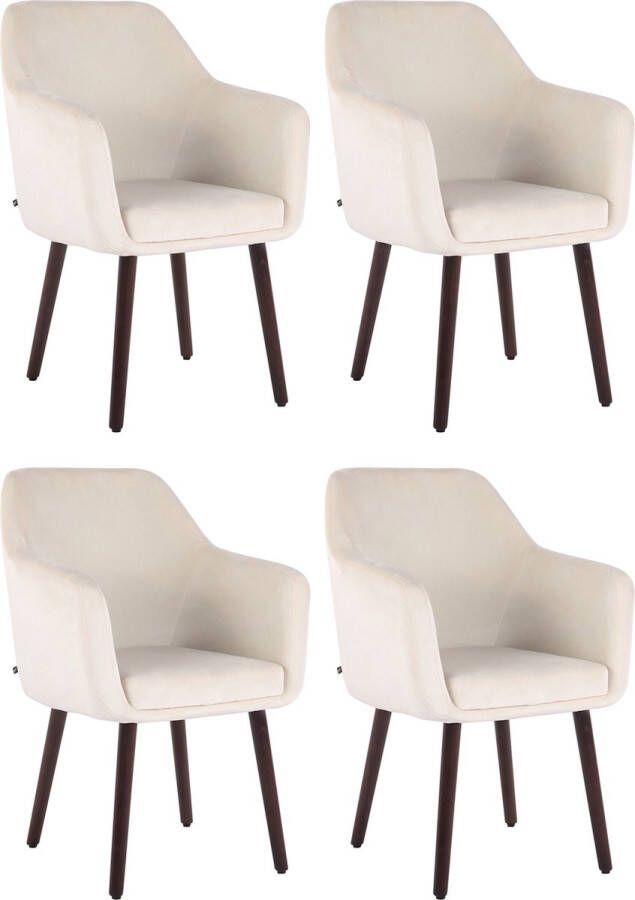 Clp Utrecht Set van 4 eetkamerstoelen Fluweel creme walnoot (eik)