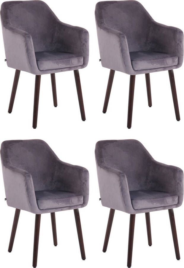 Clp Utrecht Set van 4 eetkamerstoelen Fluweel donkergrijs walnoot