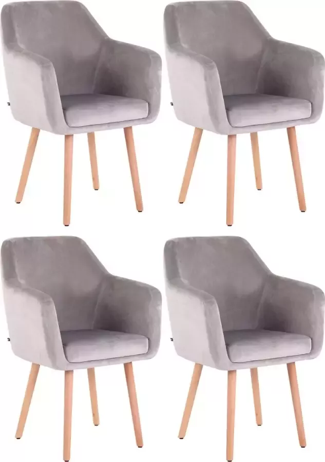 Clp Utrecht Set van 4 eetkamerstoelen Fluweel grijs natura