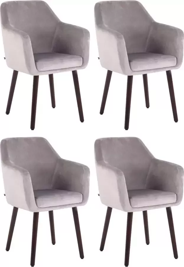 Clp Utrecht Set van 4 eetkamerstoelen Fluweel grijs walnoot