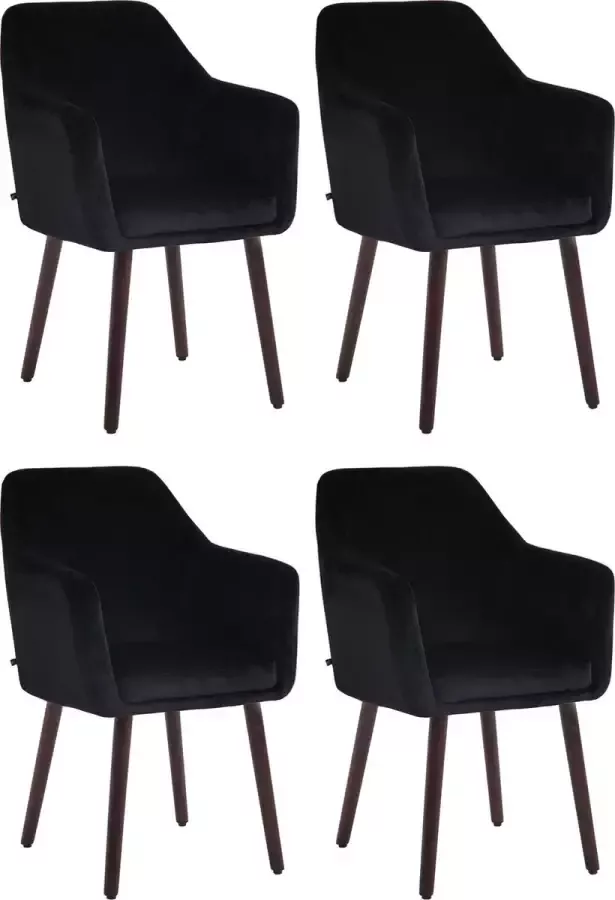 Clp Utrecht Set van 4 eetkamerstoelen Fluweel zwart walnoot