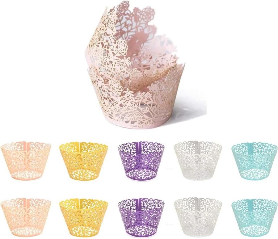 Cm 50 Stuks Rozen Cupcake Bakvorm Muffin Bakvorm Geschikt voor Doe-Het-Zelf Taartliefhebbers Thuis Bakken van Taarten(5 Kleuren)