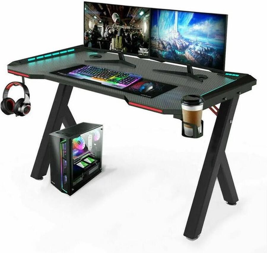 Cm Groot Laptop Computer Bureau Groot Formaat Rechthoekig Staand Bureau Gaming en Thuiskantoor PC Bureau met RGB LED Verlichting Zwart