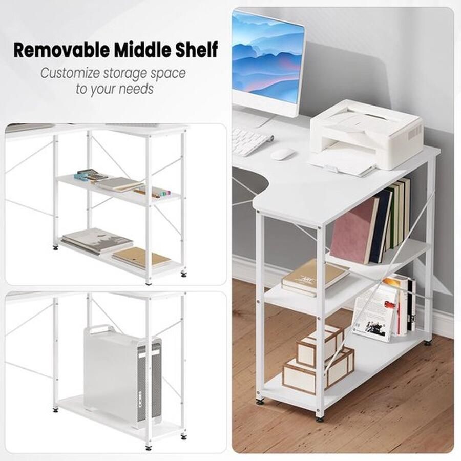 Cm Mrs. Jones Computertafel L-Vormig Computerbureau Computertafel Bureau L-Vormig 120 x 74 x 71 5 Licht Eiken met Zwart Twee planken