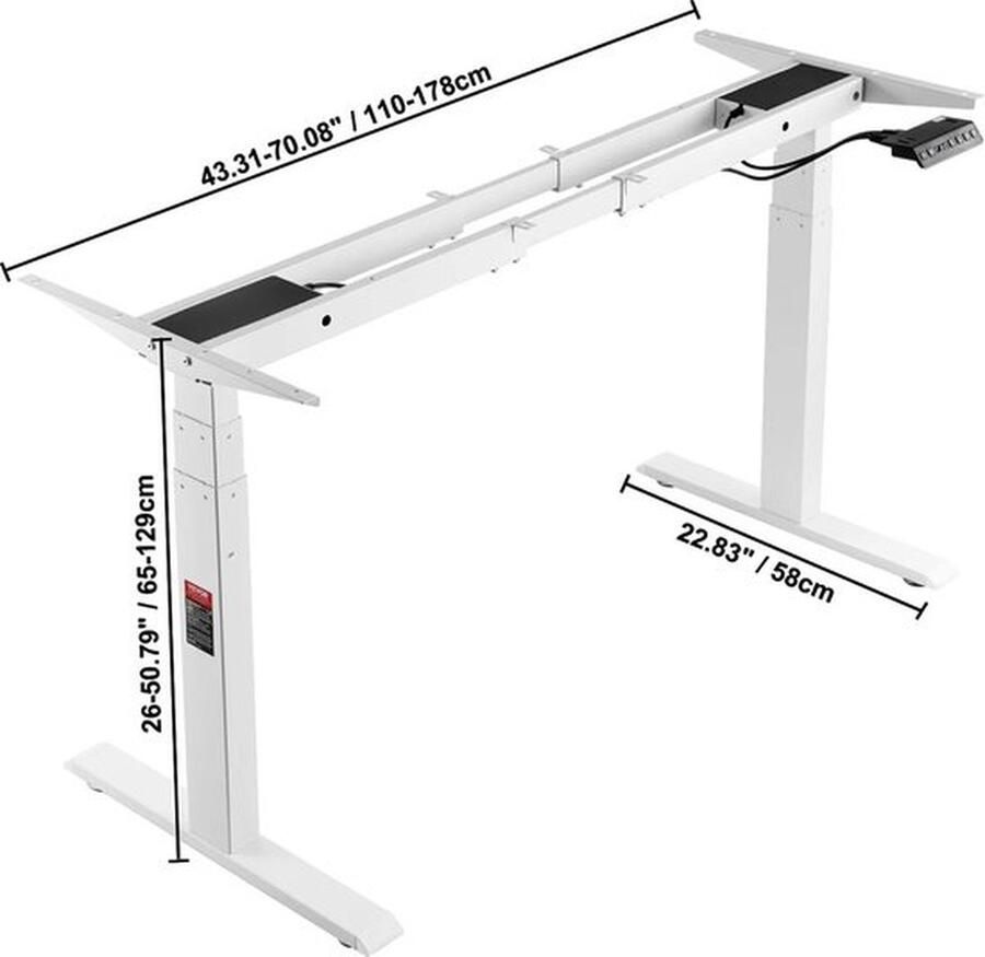 Cm Mrs. Jones Elektrisch sta bureau frame stabureau zonder- blad- 65 tot 129 hoogte 110 tot 178 breedte 58 diep Ergonomisch Zilver Metaal