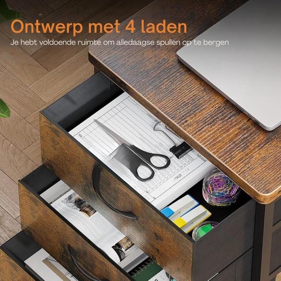 Cm Mrs. Jones Hoekbureau met 4 Stoffen Laden Omkeerbaar Bureau In L-Vorm met 2 Stopcontacten en 2 USB-Oplaadpoorten LED 140 x 80 x 85.9 Bruin