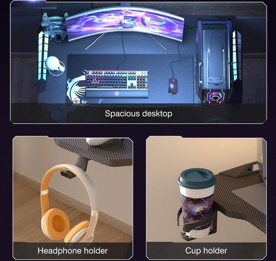 Cm Wisfor Groot laptopcomputerbureau 55 11 x 23 62 x 30 71 inch Rechthoekig staand bureau Z-vormig Gaming en thuiskantoor PC-bureau In hoogte verstelbaar Zwart