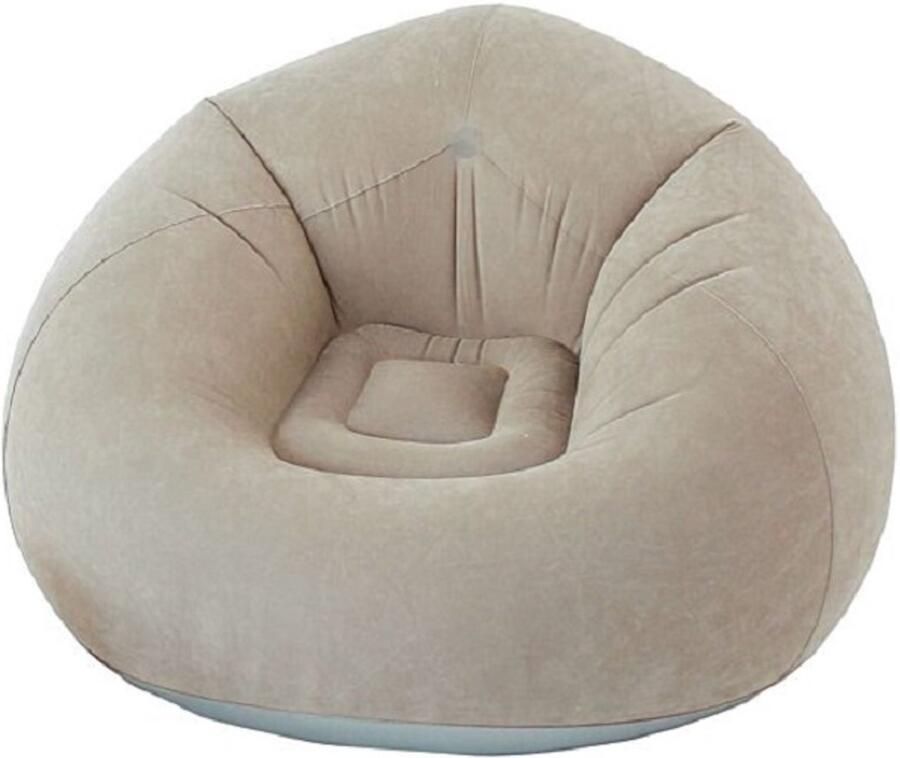 Cmadeco Fauteuil Zitzak Lounge stoel Opblaasbaar Rond met rugzitting Zachte fluweelachtige stof Naturel Ø 100cm Hoogte 70 cm UV bestendig Voor binnen en buiten