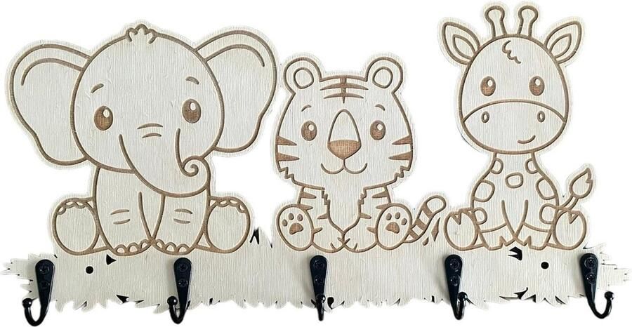CNCCreative Kinderkapstok Kapstok kinderen Kinderkamer haakjes Babykamer Kinderkamer accessoires Hout 5 haken Met bevestigingsmateriaal