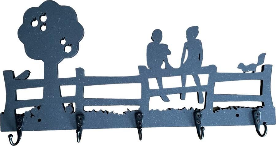 CNCCreative Kinderkapstok Kapstok kinderen Kinderkamer haakjes Zwart Hout 5 haken Met bevestigingsmateriaal