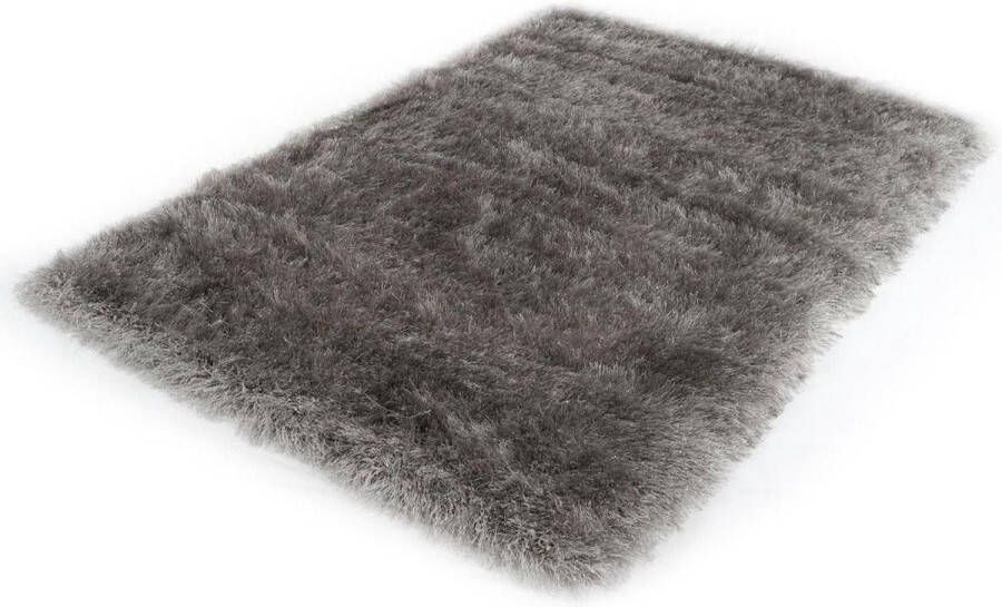 Karpet24 Glossy Zacht modern hoogpolig tapijt 120x170 cm zacht glanseffect lurex polyester poolhoogte 70 mm effen grijs