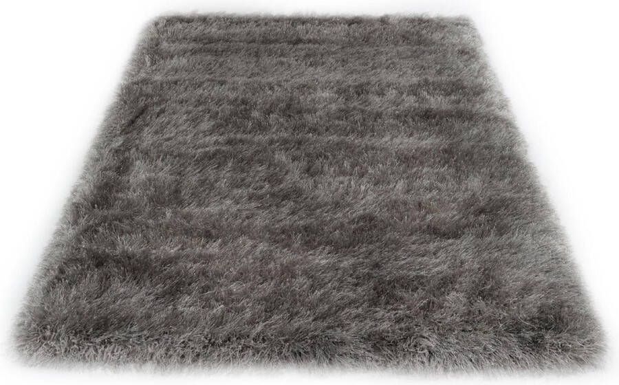 Karpet24 Glossy Zacht modern hoogpolig tapijt 160x230 cm zacht glanseffect lurex polyester poolhoogte 70 mm effen grijs