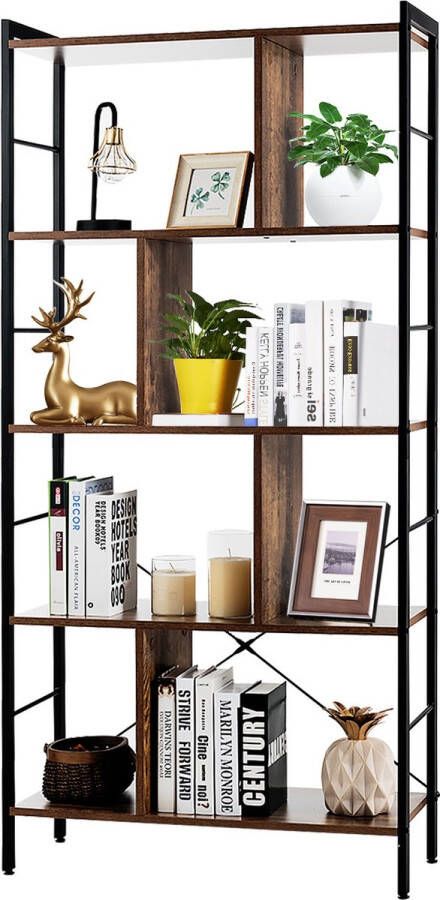 COAST™ Coast Boekenkast 5-delig Met Metalen Frame Hout 74 x 30 x 154 5 cm Bruin