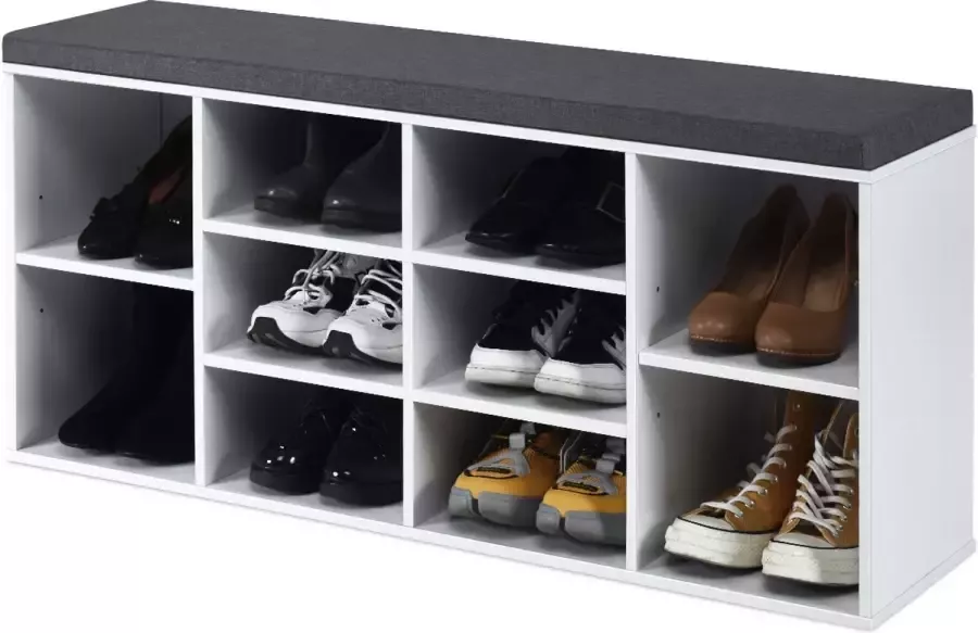 COAST™ Coast Schoenenrek Met Zitting Bank Met Plank & Zitkussen Hout 104 x 30 x 48 Wit - Foto 2
