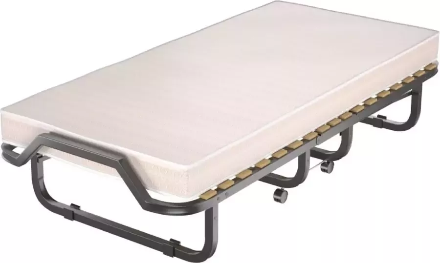COAST™ Coast Vouwbed Logeerbed Met Matras Inklapbaar en Rijdbaar 190 x 80 x 33 cm Zwart Grijs