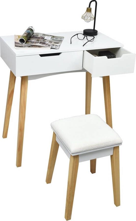 COAST™ Costway 2 in 1 Kosmetische Tafel Inklapbare Spiegel en Kruk - Foto 4