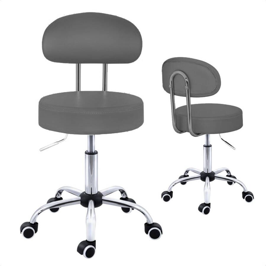 Coazy Draaikruk met Rugleuning Krukje op Wielen Tabouret Zadelkruk Kruk Kapperskruk Draaikruk Werkkruk In hoogte Verstelbaar - Foto 3