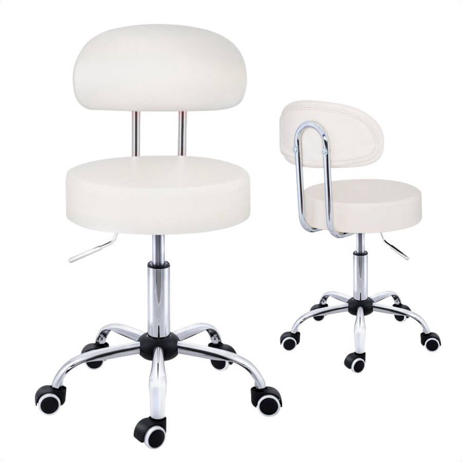 Coazy Draaikruk met Rugleuning Krukje op Wielen Tabouret Zadelkruk Kruk Kapperskruk Draaikruk Werkkruk In hoogte Verstelbaar