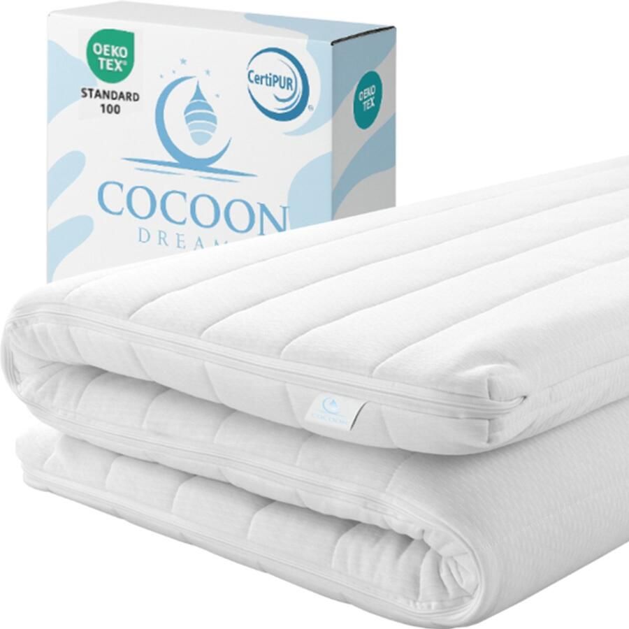 Cocoon Dreams Topmatras 160x200 Topper Matras HR Koudschuim 7cm Afritsbaar Wasbaar Tijk Orthopedisch Purschuim Anti-allergisch Zacht Hybrid Topdekmatras Topper Hotel XL Anti Bacterieel CertiPUR en Okoetex gecertificeerd